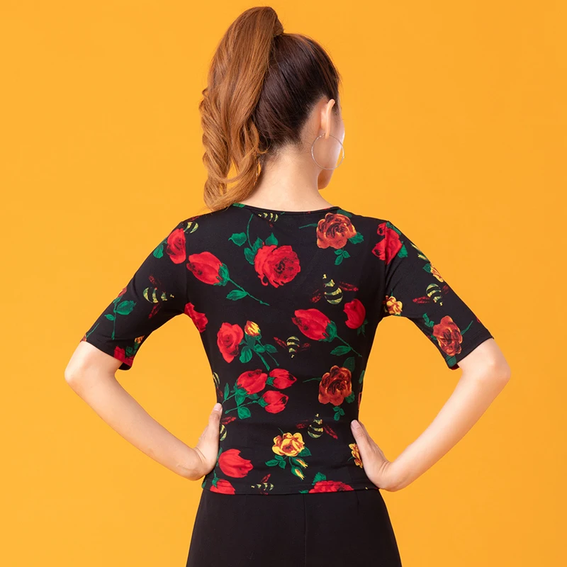 Latin Dance Shirt For Women Ballroom Dance Practice Clothes Flower Print Short Sleeve Rumba Tango Samba Salsa Dance Tops DQL4106
Latin Dance Shirt For Women Ballroom Dance Practice Clothes Flower Print Short Sleeve Rumba Tango Samba Salsa Dance Tops DQL4106