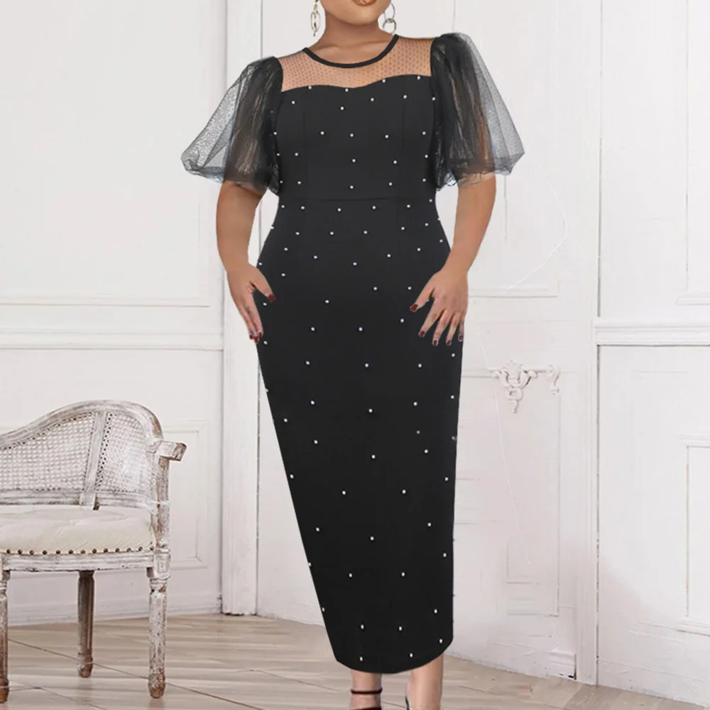 Sexy Mesh Puff Sleeve Party Dress Women Elegant Beading Bodycon Maxi Summer Robe Femme See-though Mid-Calf Casual Women Dresses
Sexy Mesh Puff Sleeve Party Dress Women Elegant Beading Bodycon Maxi Summer Robe Femme See-though Mid-Calf Casual Women Dresses