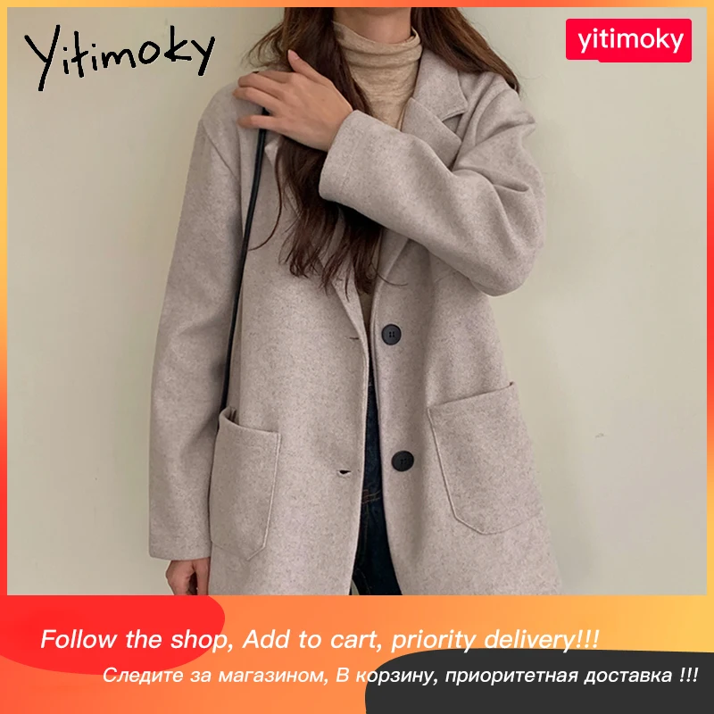 Женский шерстяной пиджак Yitimoky, однобортный, с карманами, длинный, повседневный, в Корейском стиле, Осень-зима 2021
Женский шерстяной пиджак Yitimoky, однобортный, с карманами, длинный, повседневный, в Корейском стиле, Осень-зима 2021