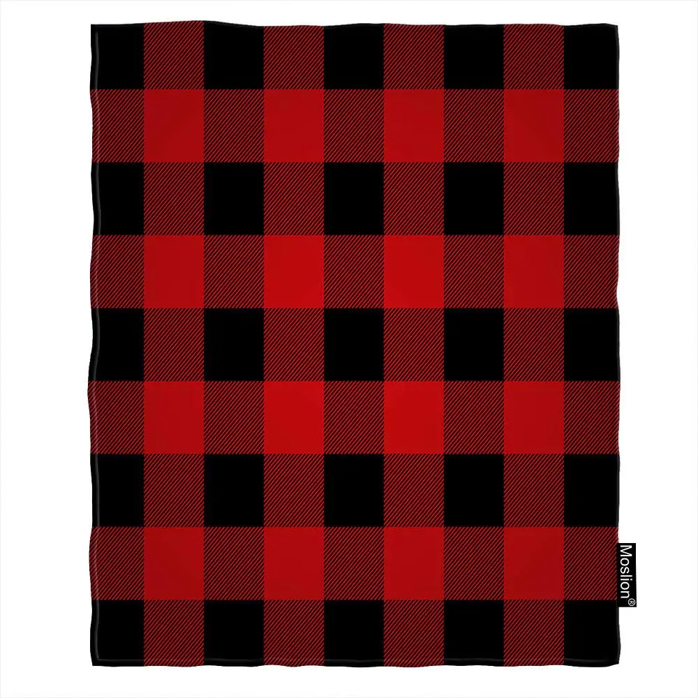 

Christmas Buffalo Throw Blanket Black and Red Buffalo Check Plaid Classic Striped Pattern Cozy Throw Blanket for Couch Bed Sofa