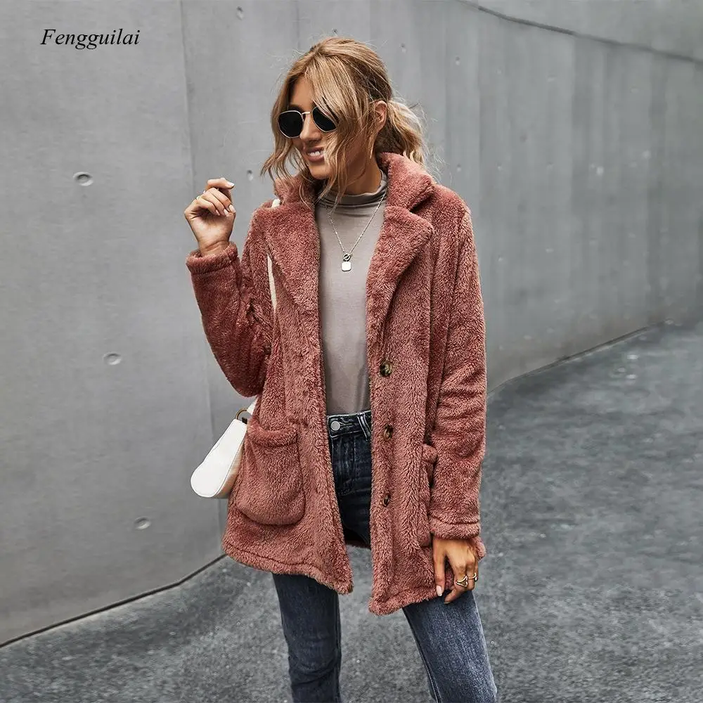 Женское классическое плюшевое утепленное пальто из искусственного меха, зимняя модная уличная одежда, женское однотонное пальто с отложны... 
Женское классическое плюшевое утепленное пальто из искусственного меха, зимняя модная уличная одежда, женское однотонное пальто с отложны...