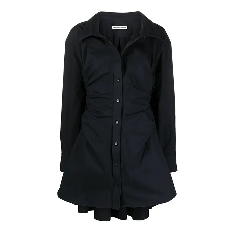 High Quality Spring/Summer 21 New polo Collar Irregular Folding Shirt Dress with Folding Waist and Long Sleeve Dress Female 
High Quality Spring/Summer 21 New polo Collar Irregular Folding Shirt Dress with Folding Waist and Long Sleeve Dress Female