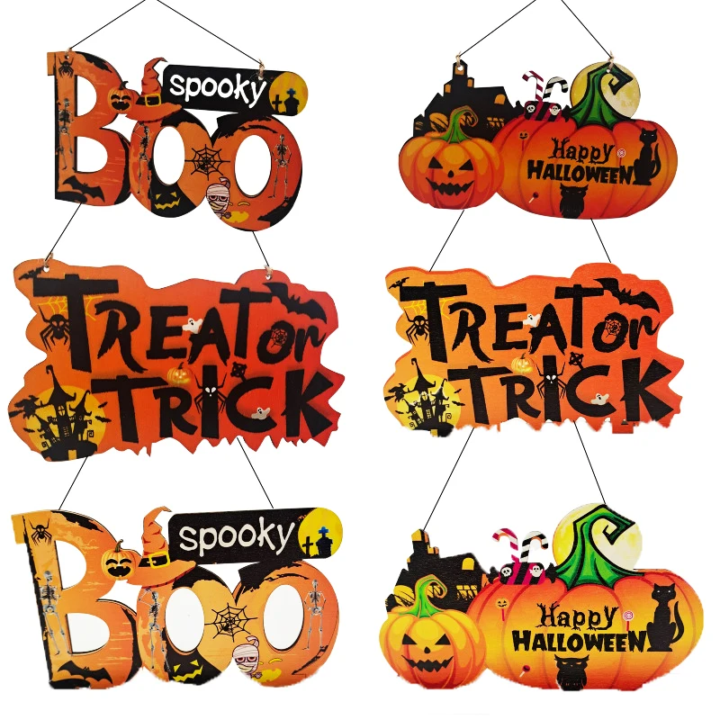 

Happy Halloween Door Sign Ghost Hanging Brand Trick or Treat Door Decorations Wall Signs Haunted House Party Supplies Decor