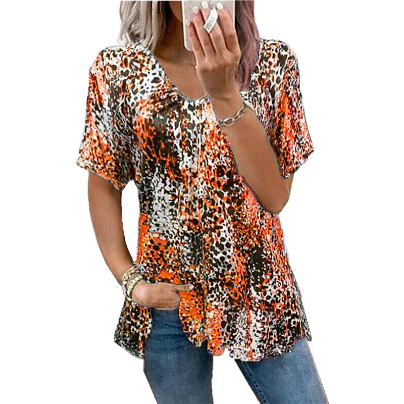 2021 Summer Fashion Plus Size Ladies Leopard Print Casual T-shirt Loose Short Sleeve V-neck Top women Oversized Pleated Shirt
2021 Summer Fashion Plus Size Ladies Leopard Print Casual T-shirt Loose Short Sleeve V-neck Top women Oversized Pleated Shirt
