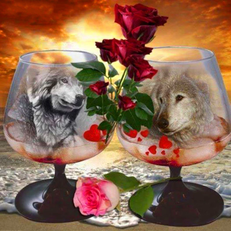 

JMINE Div 5D розы волк вино бокал стакан полностью Алмазная краска наборы для вышивки крестиком Искусство Животные 3D краска алмазами