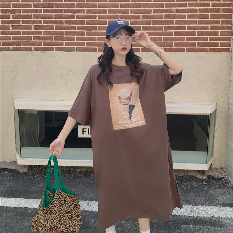 Short-sleeved Over-the-knee Dress Women's Loose Trend Spring and Summer New Korean Version Long T-shirt Skirt for Women
Short-sleeved Over-the-knee Dress Women's Loose Trend Spring and Summer New Korean Version Long T-shirt Skirt for Women
