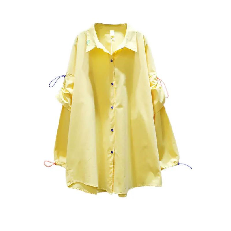 Patchwork Drawstring Pleated Blouse Women Clothes 2021 Spring New Fashion Loose Polo Collar Full Sleeve Casual Top Z143 
Patchwork Drawstring Pleated Blouse Women Clothes 2021 Spring New Fashion Loose Polo Collar Full Sleeve Casual Top Z143