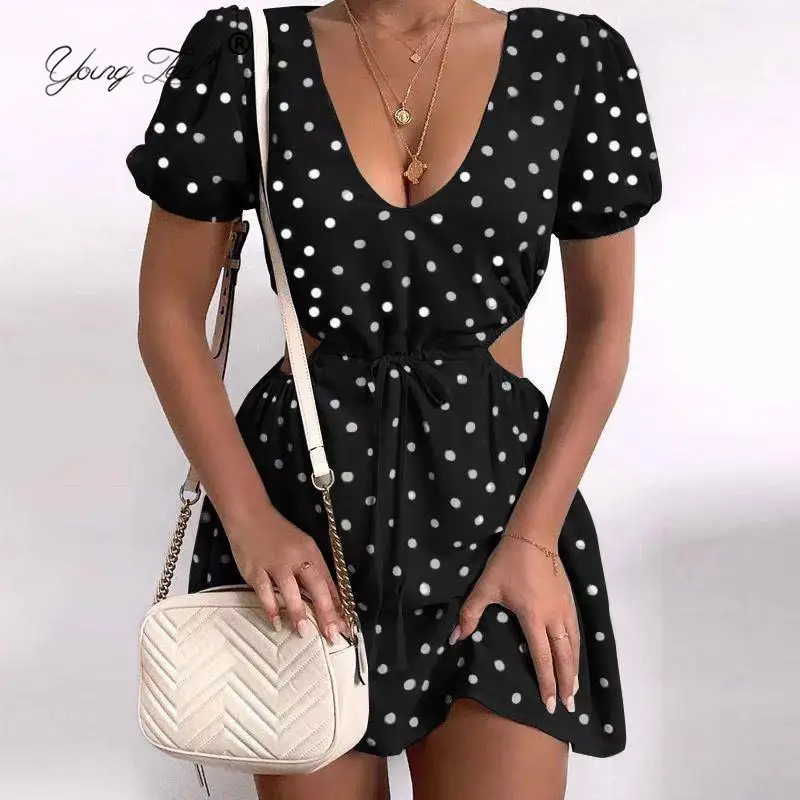 Polka Dot V Neck Dresses 2021 Summer Woman High Waist Hollow Short Sleeve Beach Holiday Dress Lady Casual Mini Party Vestidos
Polka Dot V Neck Dresses 2021 Summer Woman High Waist Hollow Short Sleeve Beach Holiday Dress Lady Casual Mini Party Vestidos