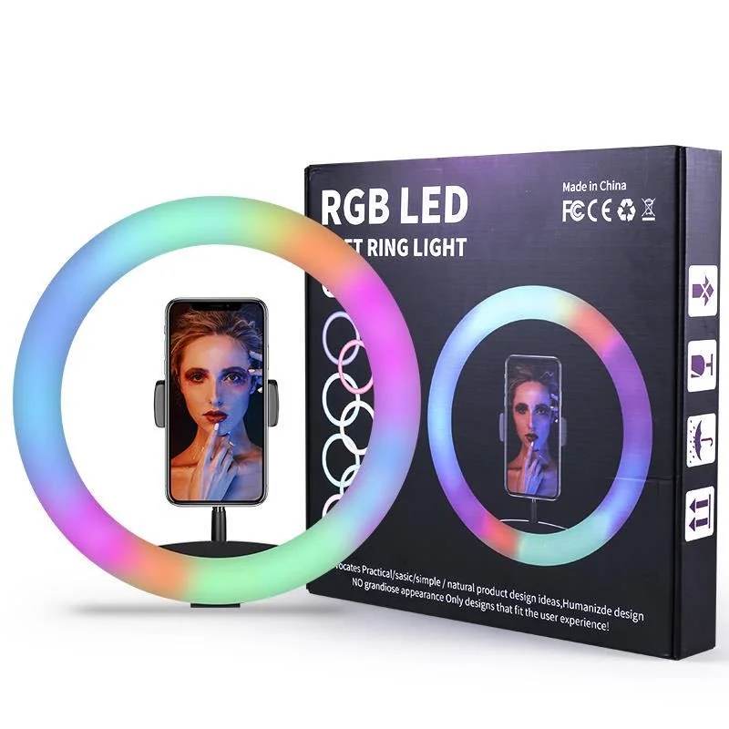 

20cm 26cm 33cm LED Ring Lamp RGB Selfie Ring Light with Tripod Phone Stand Photography Ringlight for Tiktok Youtube Video Review