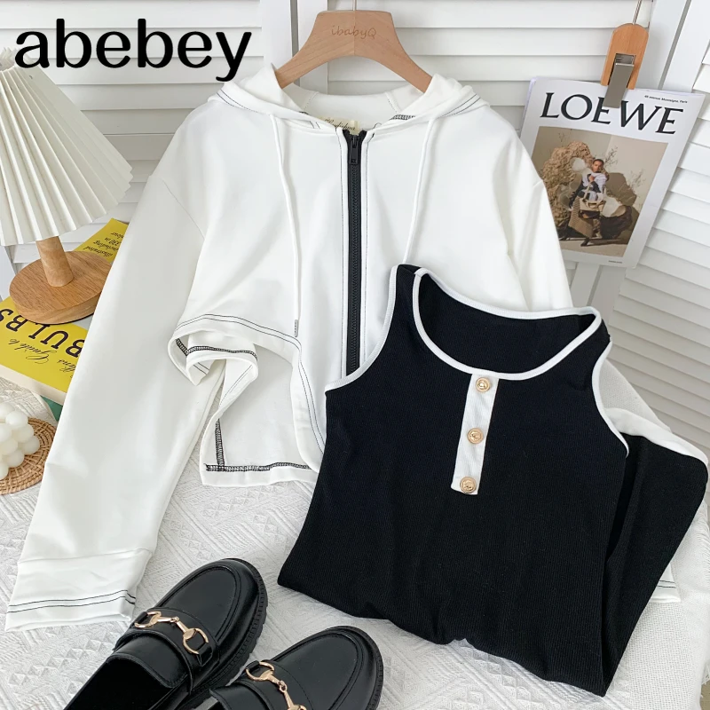 Fashion hooded collar long sleeve irregular short Coat Top + O-neck sleeveless Vest Dress two-piece set 2021 New Spring Autumn
Fashion hooded collar long sleeve irregular short Coat Top + O-neck sleeveless Vest Dress two-piece set 2021 New Spring Autumn