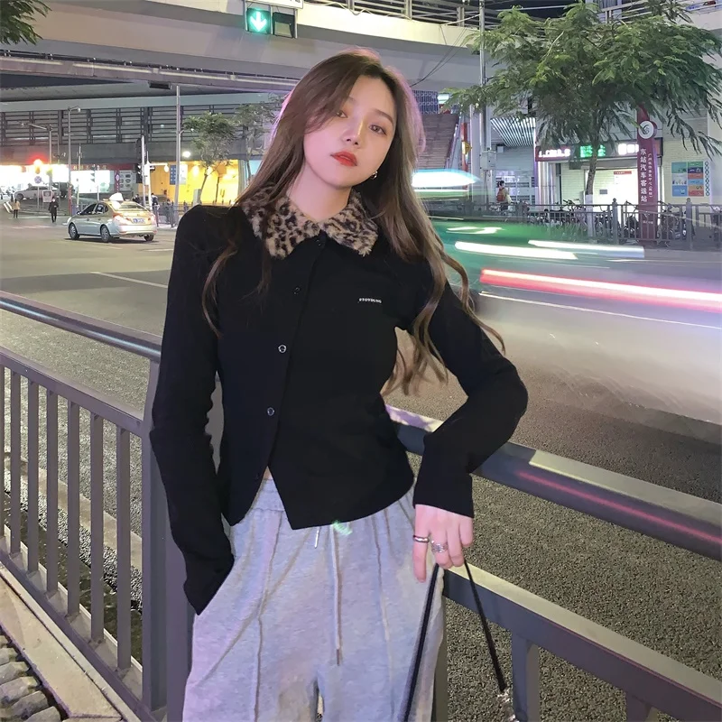 Leopard Print Collar Knit Sweater Female Spring Autumn Fashion Baseshirt Slim Short Undershirt Small Tight Jacket Blouse Outwear
Leopard Print Collar Knit Sweater Female Spring Autumn Fashion Baseshirt Slim Short Undershirt Small Tight Jacket Blouse Outwear