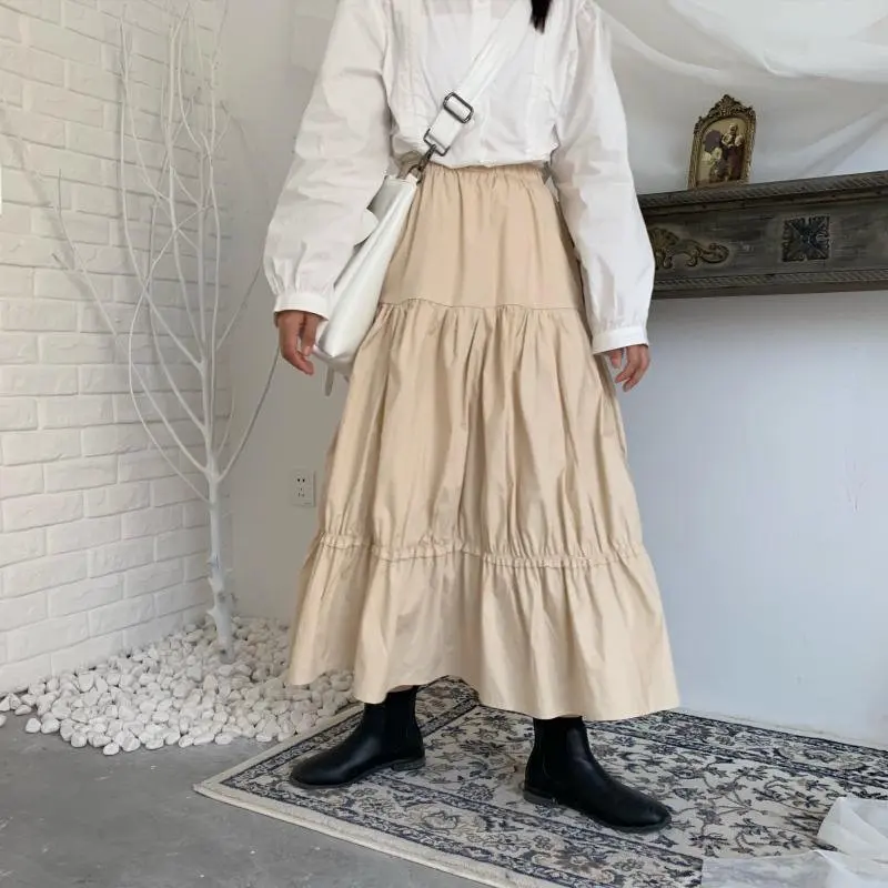 

Hzirip 2020 Sweet Brief Ruffles Elastic Waist All-Match Gentle Women High Quality Casual High Waist Stylish Vintage Skirts