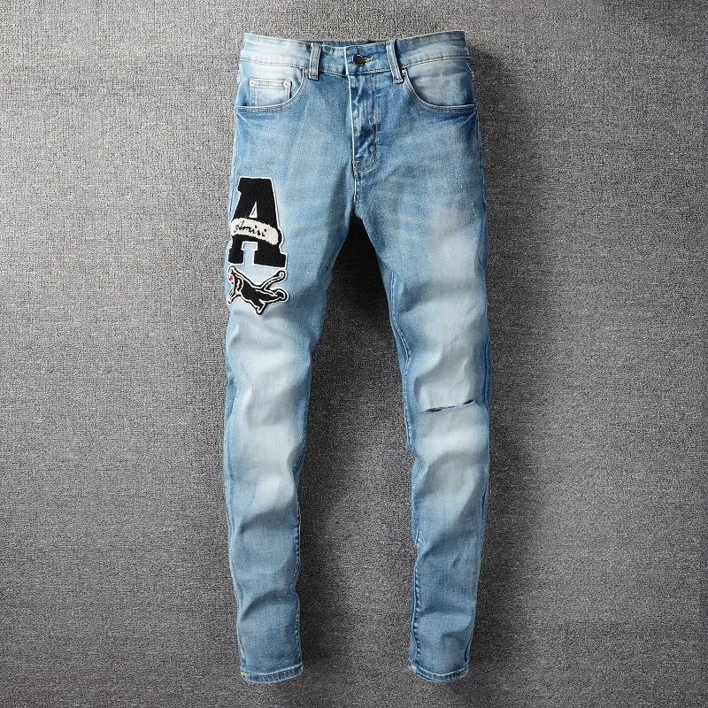 High Quality Streetwear Designer Jeans Males Brand Ripped Tights Jean Men Hip Hop Flocking Splicing Big A Letter Jean Denim Pant
High Quality Streetwear Designer Jeans Males Brand Ripped Tights Jean Men Hip Hop Flocking Splicing Big A Letter Jean Denim Pant