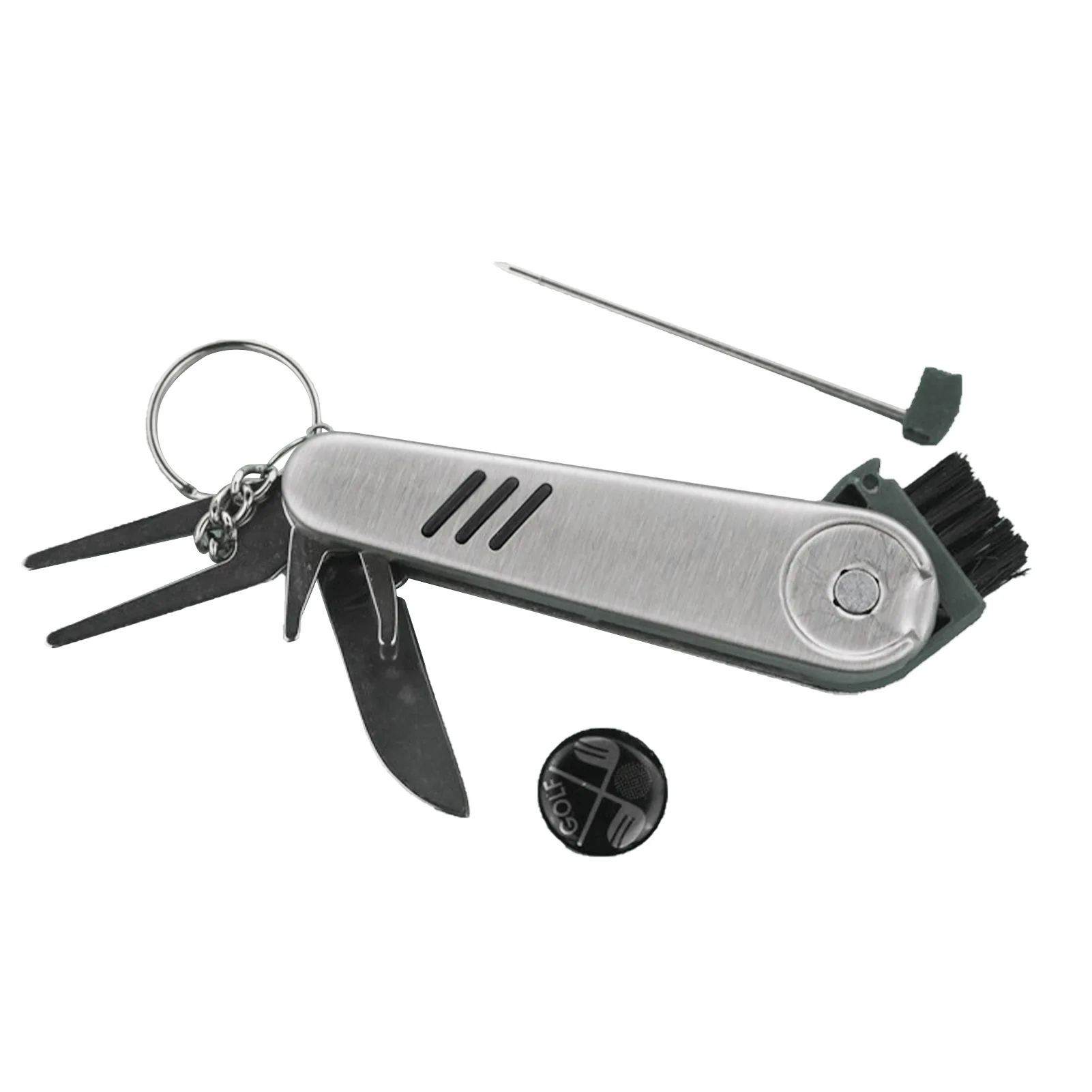 6 In 1 Multifunctional Divot Repair Golf Cleaning Tool Kit Groove Putter Brush Wedge Club Ball Marking Stainless Steel Magnetic
6 In 1 Multifunctional Divot Repair Golf Cleaning Tool Kit Groove Putter Brush Wedge Club Ball Marking Stainless Steel Magnetic