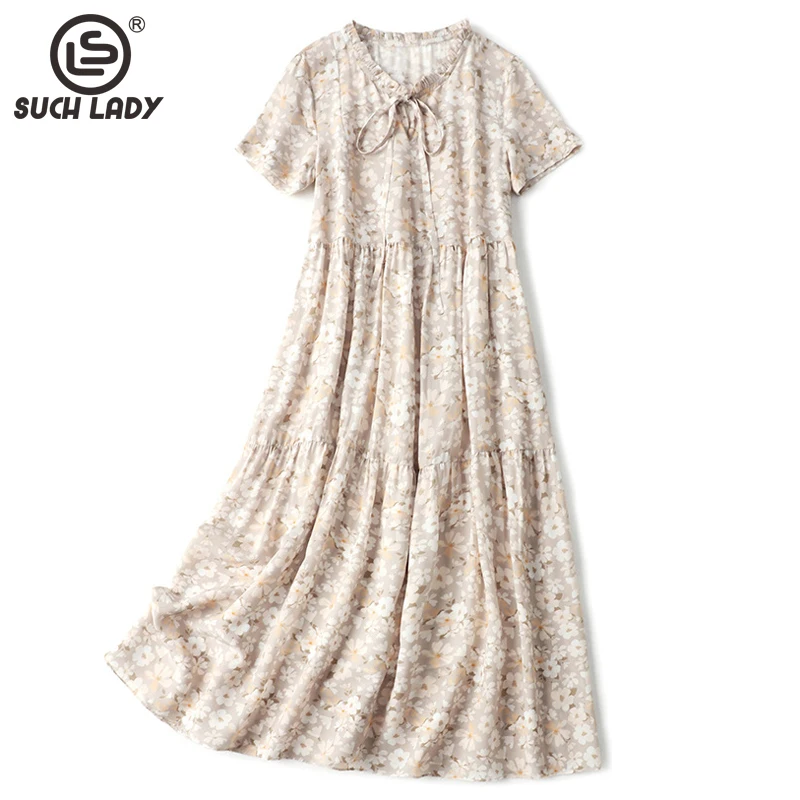 100% Natural Silk Short Sleeves Lace Up Bow Printed Tiered Ruffles Fashion Casual Summer Holiday Dress Vestidos
100% Natural Silk Short Sleeves Lace Up Bow Printed Tiered Ruffles Fashion Casual Summer Holiday Dress Vestidos
