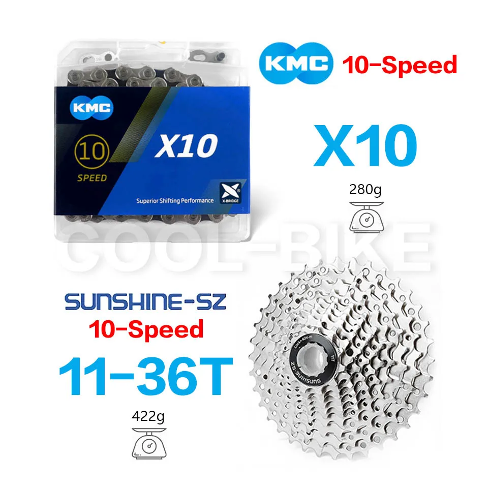 Sunshine Road MTB Cassette 10S Set 11T-25/28/32/36/40/42/46/50T with KMC X10 Bike Chain 4601 10V Sprockets for Shimano 10 Speed
Sunshine Road MTB Cassette 10S Set 11T-25/28/32/36/40/42/46/50T with KMC X10 Bike Chain 4601 10V Sprockets for Shimano 10 Speed