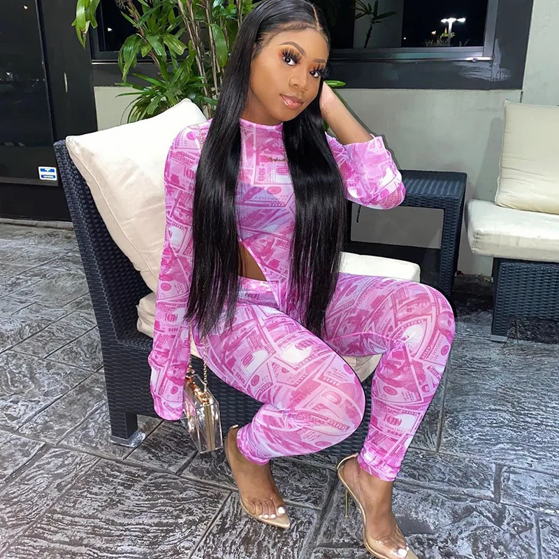 2021 one gym pattern money print 2 piece joggers pants pink corset women jumpsuits
2021 one gym pattern money print 2 piece joggers pants pink corset women jumpsuits