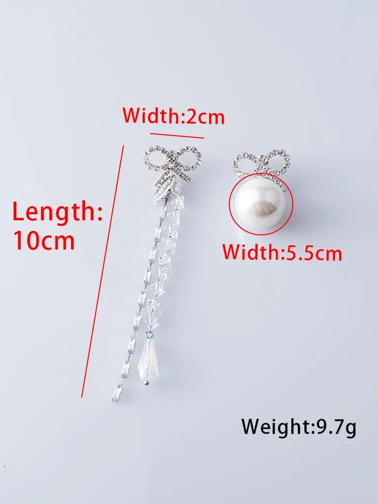 

Trendy Sweets Bowknot Big Pearl Dangle Earrings Crystal String Statement Drop Earrings For Women Silver Luxury Earrings Jewelery