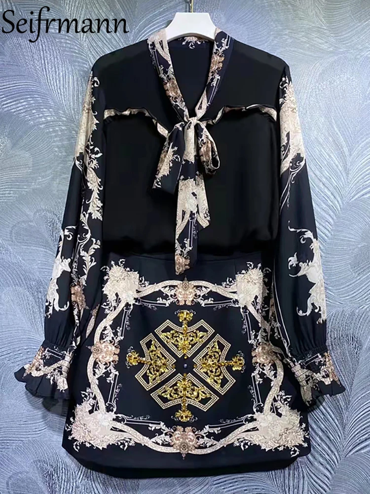 Seifrmann New 2021 Autumn Women Fashion Runway Skirt Set Flare Sleeve Bow Loose Shirts + High Waist Vintage A-Line Skirts Suits
Seifrmann New 2021 Autumn Women Fashion Runway Skirt Set Flare Sleeve Bow Loose Shirts + High Waist Vintage A-Line Skirts Suits