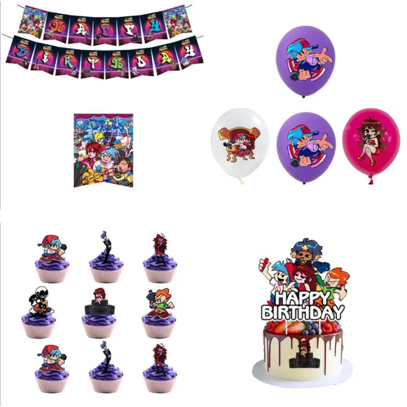 1set Friday Night Funkin Theme Kids Birthday Party Supplies Decoration Latex Balloons Cake Topper Banner Sling Set Baby Shower
1set Friday Night Funkin Theme Kids Birthday Party Supplies Decoration Latex Balloons Cake Topper Banner Sling Set Baby Shower