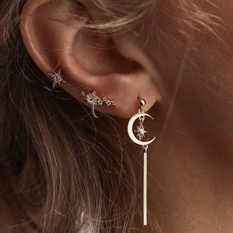 2021 New Fashion Lovely Stars Moon Stud Earrings Both Sides Asymmetric Tassel Earrings Women Earrings Jewelry Hot Sale
2021 New Fashion Lovely Stars Moon Stud Earrings Both Sides Asymmetric Tassel Earrings Women Earrings Jewelry Hot Sale