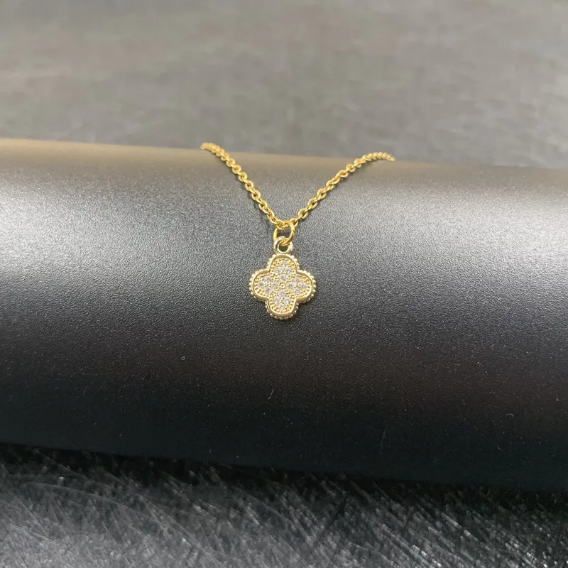 

2022 New Fashion Women Four-leaved Clover Zircon Pendant Clavicle Chain Necklace Women Sexy Party Lucky Clover Necklace Jewerly