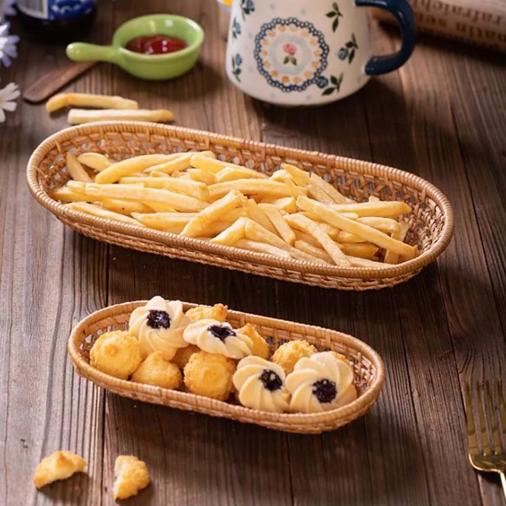 Weaving Bamboo Rattan Bread Storage Tray Dinner Coffee Breakfast Serving Tray Oval Hand-Woven Tea Tray Home Decoration Crafts
Weaving Bamboo Rattan Bread Storage Tray Dinner Coffee Breakfast Serving Tray Oval Hand-Woven Tea Tray Home Decoration Crafts