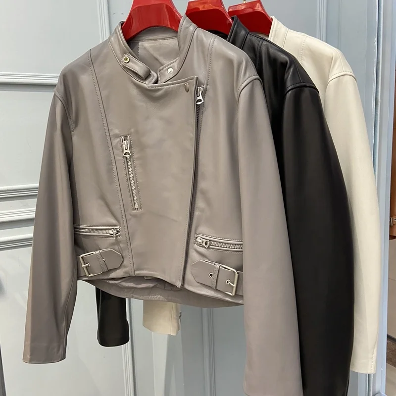 Женская короткая куртка SHZQ, из натуральной овечьей кожи, Весенняя верхняя одежда из овечьей шкуры, 2021 
Женская короткая куртка SHZQ, из натуральной овечьей кожи, Весенняя верхняя одежда из овечьей шкуры, 2021