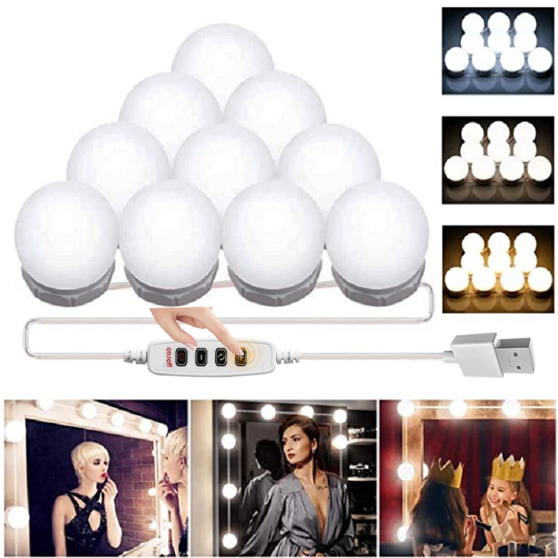 USB 5V Stepless Mirror Light 4/6/10 LED Bulbs Vanity Light Color Temperature Adjustable Hollywood make up lights
USB 5V Stepless Mirror Light 4/6/10 LED Bulbs Vanity Light Color Temperature Adjustable Hollywood make up lights