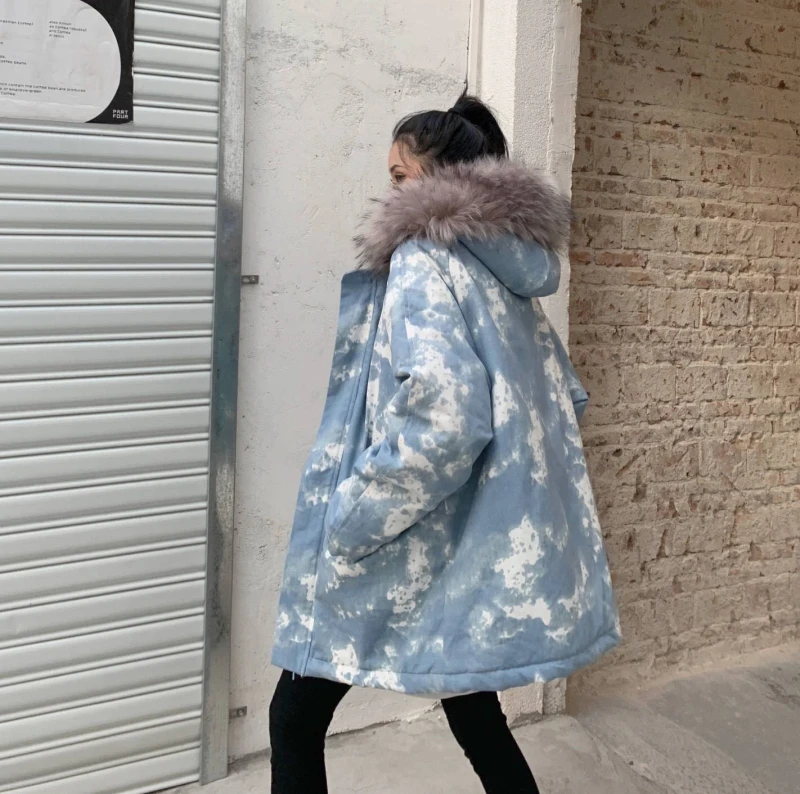 2019 женская зимняя куртка свободная Harajuku утепленная камуфляжная с капюшоном и