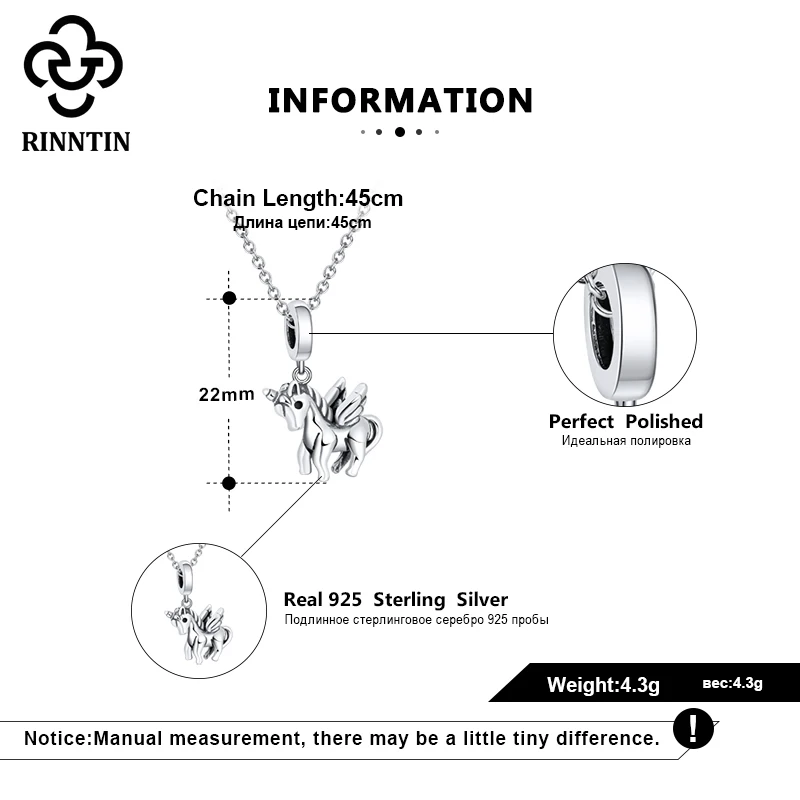 Rinntin Genuine 925 Sterling Silver Charm Necklaces Cute Unicorn Silde Pendant For Female Anniversary Trendy Present TCB05 
Rinntin Genuine 925 Sterling Silver Charm Necklaces Cute Unicorn Silde Pendant For Female Anniversary Trendy Present TCB05