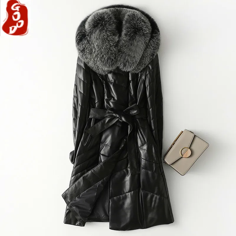 Женский длинный пуховик из натуральной кожи, с капюшоном и воротником из лисьего меха, 2021 70
Женский длинный пуховик из натуральной кожи, с капюшоном и воротником из лисьего меха, 2021 70