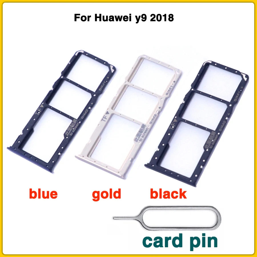 

Новый Y9 sim-карты слот для Huawei y9 2018 две Sim карты держатель Слот для карты Новый 3 вида цветов черный/золотистый/синий + игла для извлечения карты