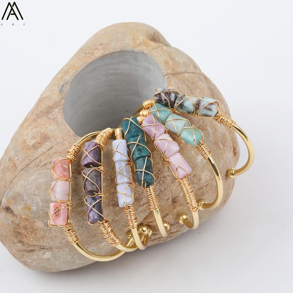 Gold Color Wire Wrap Pink Opal Nugget Beads Cuff Bangles Bracelets Women Natural Stone Beads Open Bangle Jewelry N0496AMAB
Gold Color Wire Wrap Pink Opal Nugget Beads Cuff Bangles Bracelets Women Natural Stone Beads Open Bangle Jewelry N0496AMAB