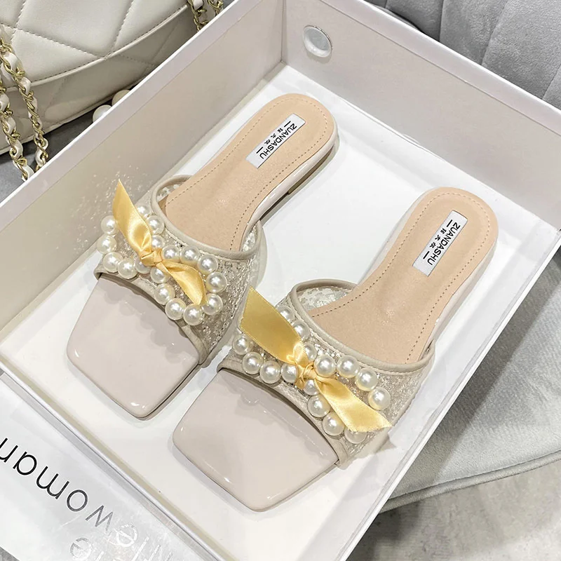 Pearl Sweet Bow-knot Bling Mesh Slippers Women Sandals Summer Paillette Beach Shoes Flat Glitter Slides Hot Plus Size 40-43
Pearl Sweet Bow-knot Bling Mesh Slippers Women Sandals Summer Paillette Beach Shoes Flat Glitter Slides Hot Plus Size 40-43
