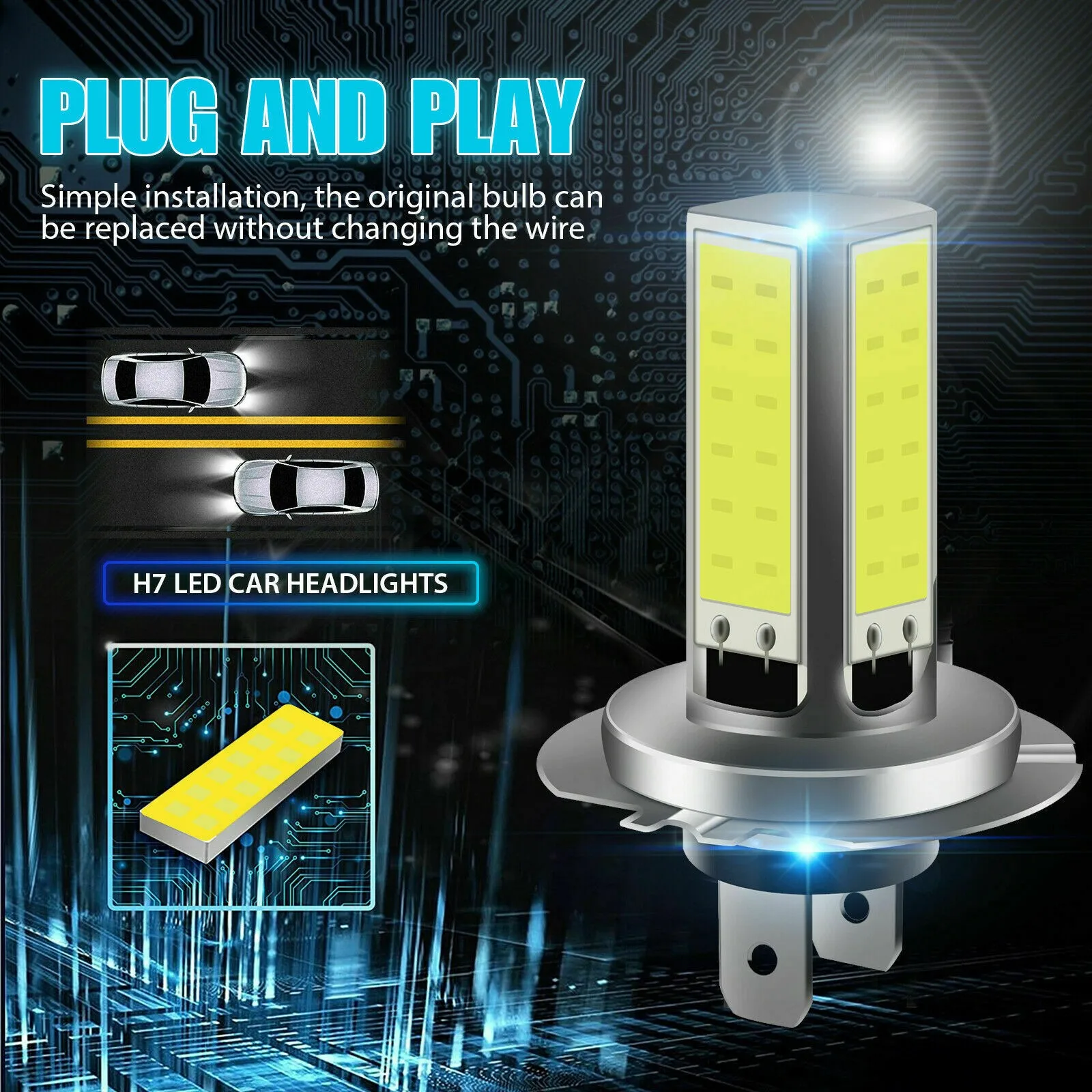 2PCS H7 COB LED Headlight Bulbs Kit Super Bright 6000K Xenon White DC 12V 1200LM Fog Light For Cars Trucks Motorcycles Suv
2PCS H7 COB LED Headlight Bulbs Kit Super Bright 6000K Xenon White DC 12V 1200LM Fog Light For Cars Trucks Motorcycles Suv