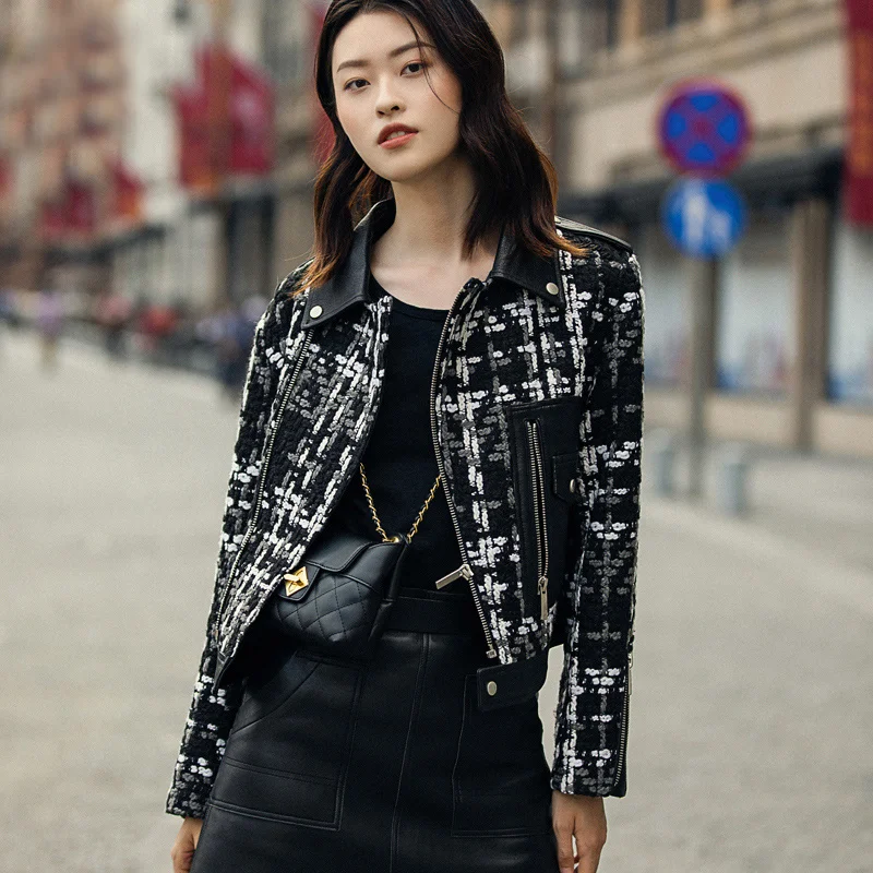Autumn Weave Tweed Stitching Leather jackets Women Streetwear Chic Pocket Fashion Women's jackets Patchwork Faux PU Leather coat
Autumn Weave Tweed Stitching Leather jackets Women Streetwear Chic Pocket Fashion Women's jackets Patchwork Faux PU Leather coat