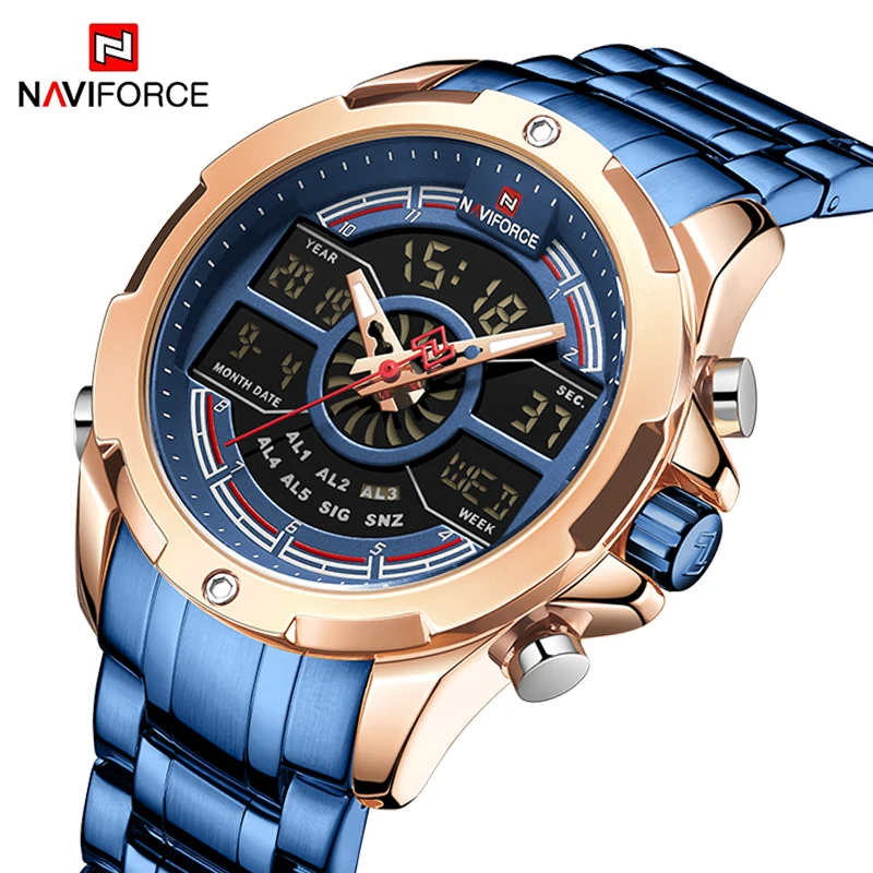 NAVIFORCE золотые часы мужские военные светодиодный цифровые кварцевые наручные