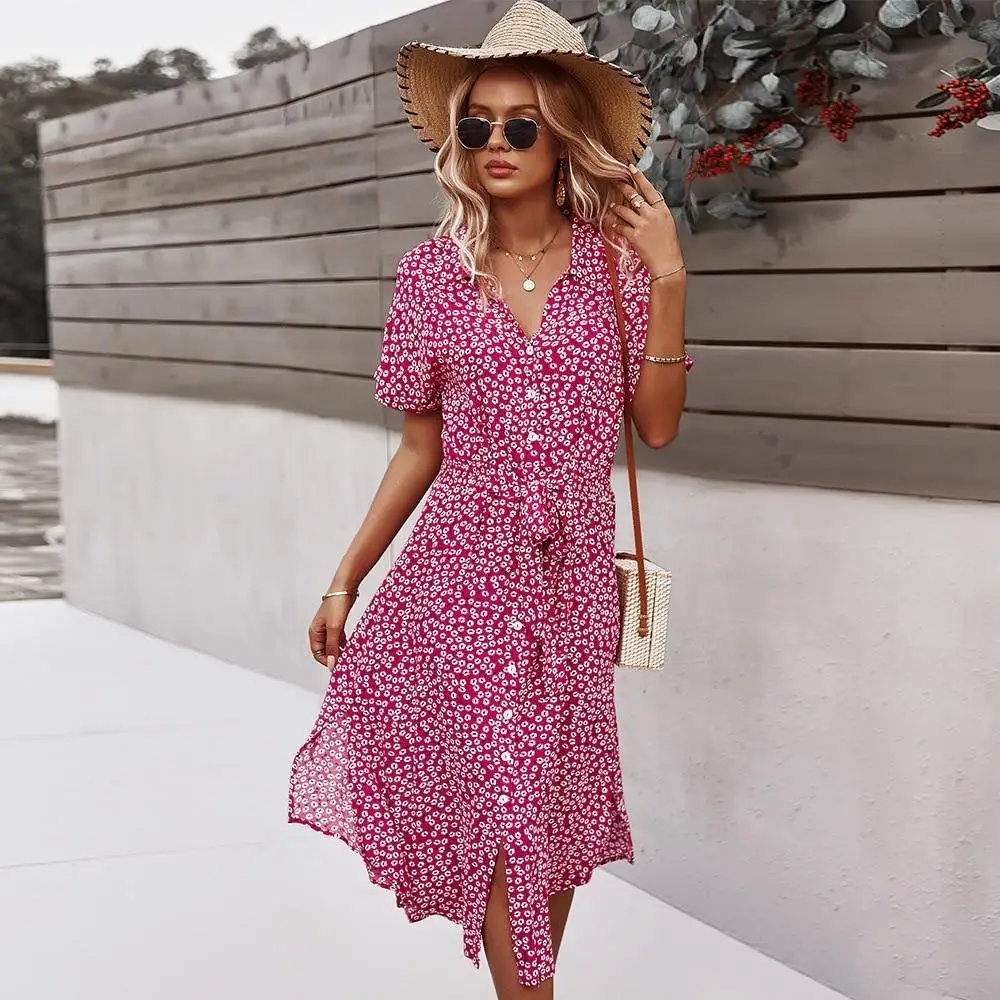 2021 Spring New Bandage Dress Women Casual Short Sleeve Button Floral Print Dress For Woman Summer Holiday Style Dress
2021 Spring New Bandage Dress Women Casual Short Sleeve Button Floral Print Dress For Woman Summer Holiday Style Dress