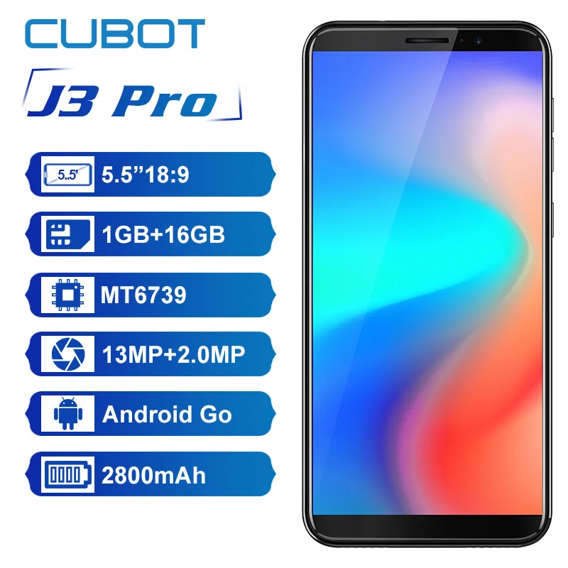Оригинальный Cubot J3 Pro Android go 18:9 полный экран 1 Гб 16 5 дюйма MT6739 четырехъядерный