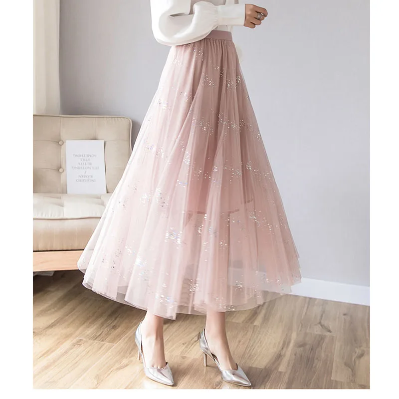 Tulle Skirts Women Summer Solid Sequined Glitter Elastic High Waist Mesh Skirt Long Pleated Tutu Skirt Female French Jupe JK1054
Tulle Skirts Women Summer Solid Sequined Glitter Elastic High Waist Mesh Skirt Long Pleated Tutu Skirt Female French Jupe JK1054