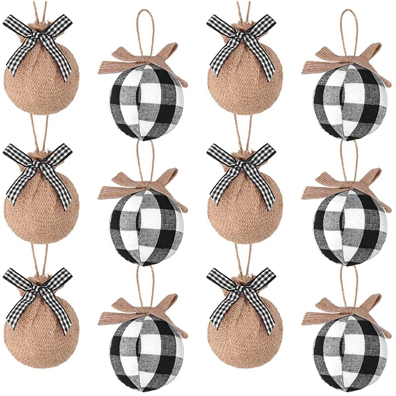 Christmas Tree Ornaments, 12 Pcs 2-1/2 Inches Buffalo Check Plaid Stitching Burlap Christmas Decorations 
Christmas Tree Ornaments, 12 Pcs 2-1/2 Inches Buffalo Check Plaid Stitching Burlap Christmas Decorations