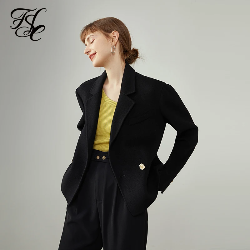 FANSILANEN Women Suit Jacket Winter Short 100% Wool Black Double-sided Woolen Coats Removable cuff pearl chain designSlim Jacket
FANSILANEN Women Suit Jacket Winter Short 100% Wool Black Double-sided Woolen Coats Removable cuff pearl chain designSlim Jacket