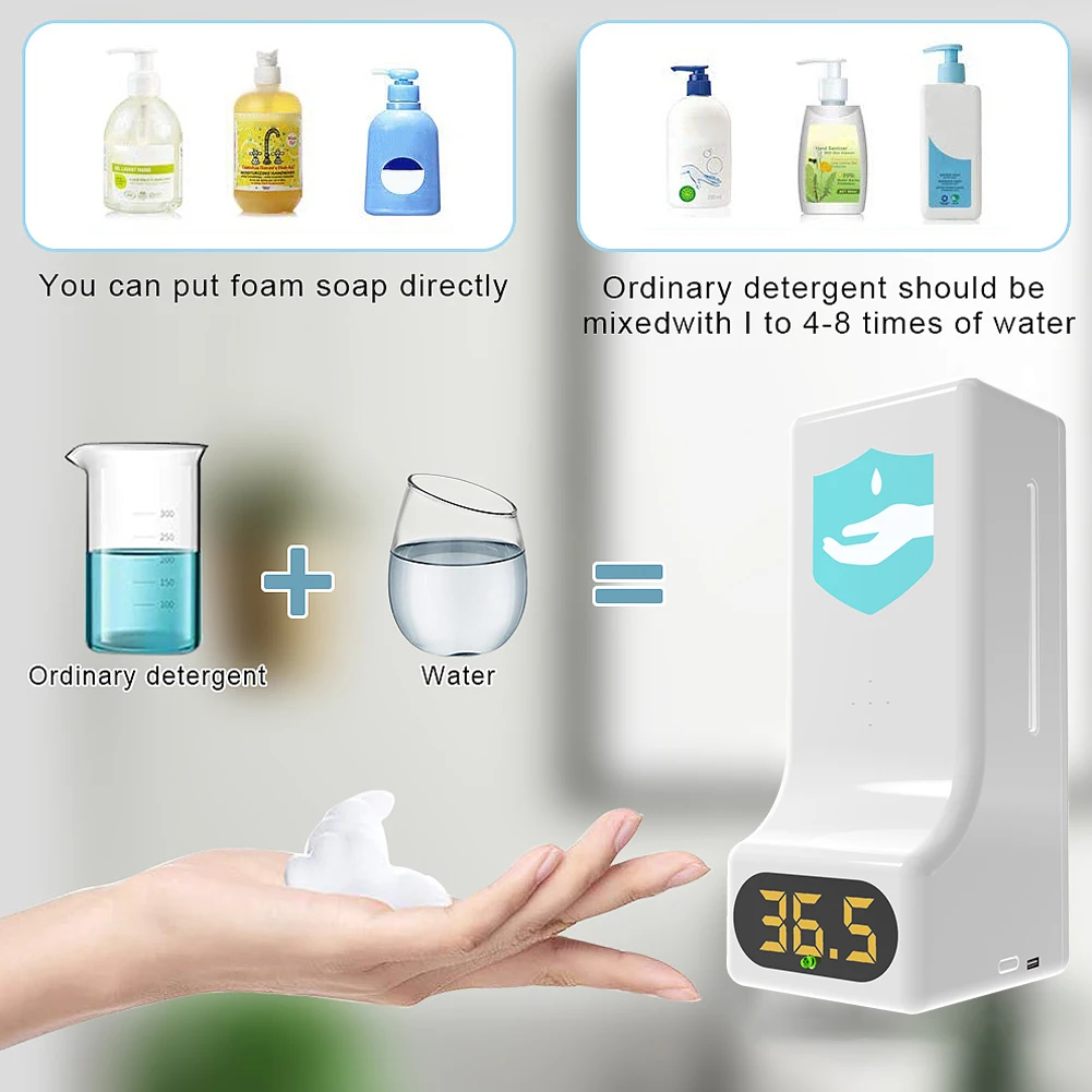H9 Wall Mounted Hand Sanitizer Digital Infrared Thermometer Automatic Automatic Wall Mounting ABS Hand Cleaning Dispenser
