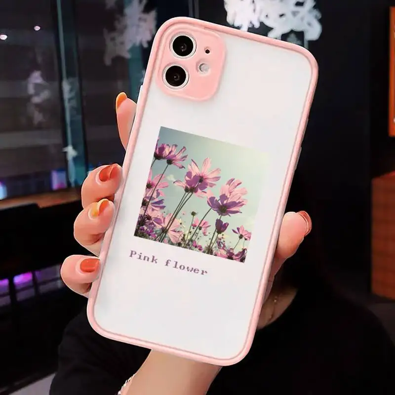 Flower Summer Pink sky Phone Case Matte Transparent for iPhone 7 8 11 12 s mini pro X XS XR MAX Plus cover funda