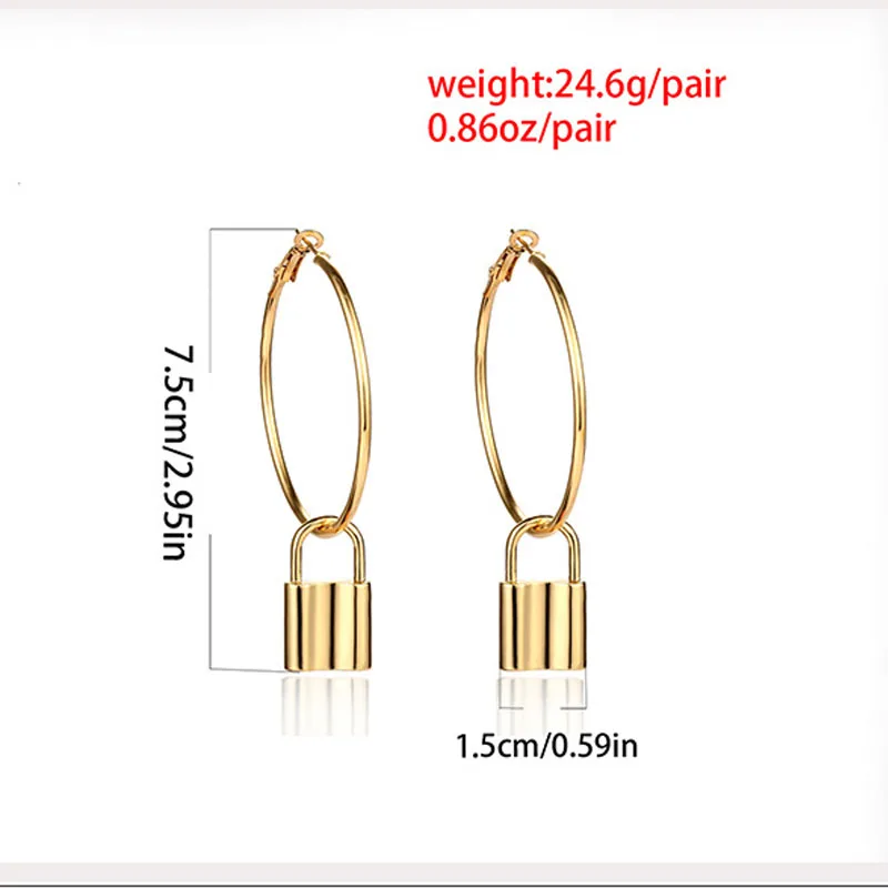 Punk Miami Cuba New High-quality Geometric Metal Big Circle Lock-shaped Pendant Jewelry Independent Aesthetics Earrings Female
Punk Miami Cuba New High-quality Geometric Metal Big Circle Lock-shaped Pendant Jewelry Independent Aesthetics Earrings Female