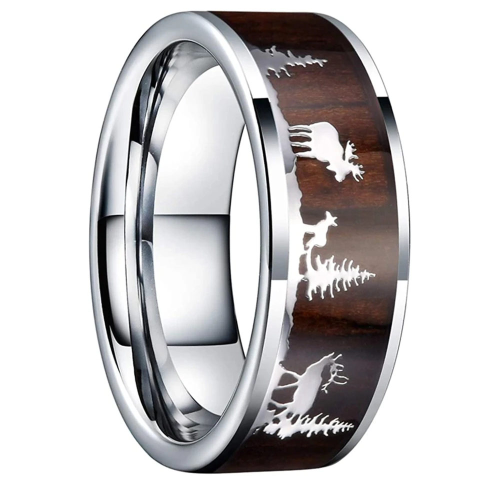 8mm Fashion Couple Stainless Steel Ring Inlaid Deer Solid Wood Wedding Ring Men and Women Wedding Anniversary Jewelry Gift 
8mm Fashion Couple Stainless Steel Ring Inlaid Deer Solid Wood Wedding Ring Men and Women Wedding Anniversary Jewelry Gift
