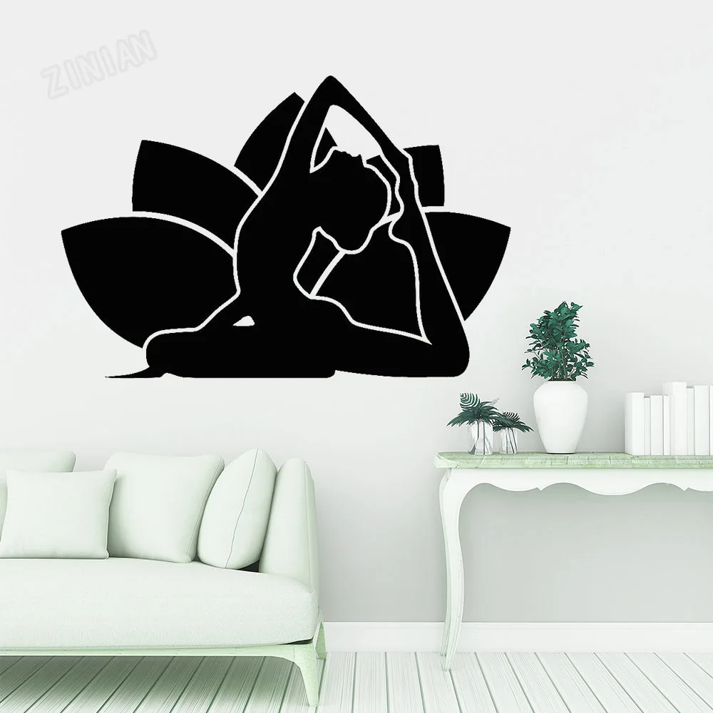 

Lotus Pose Vinyl Wall Decal For Bedroom Yoga Girl Wall Stickers For Meditation Room Modern Yogo Studio Window Decoration Y174