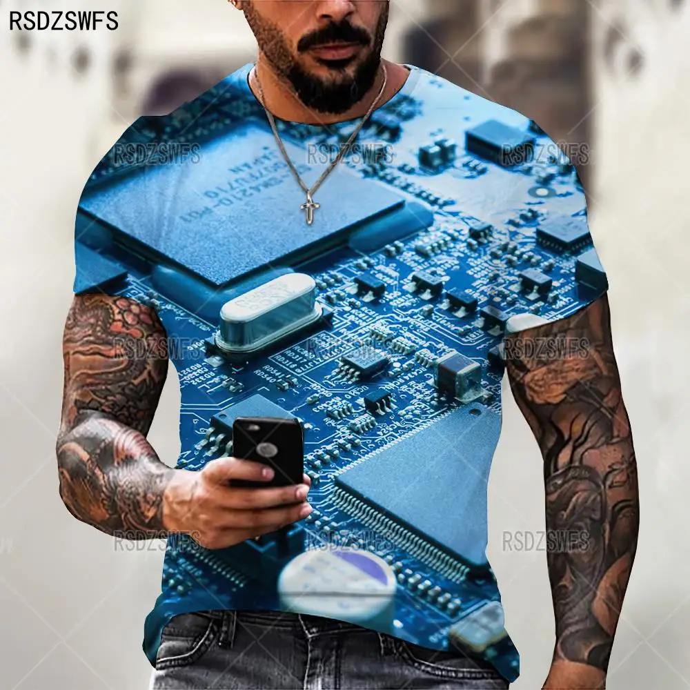 Новинка лета 2021 модная трендовая Мужская футболка с 3D рисунком электронного чипа