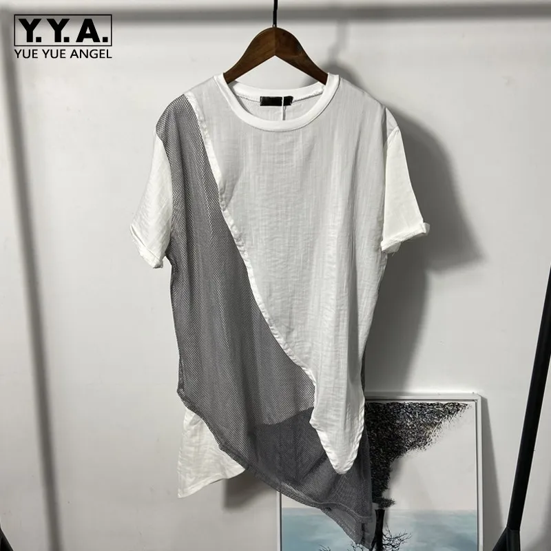Summer Mens O-Neck Irregular Spliced Loose Fashion Casual T-Shirts Concise High Street Vintage Korean Style 2021 New Male 
Summer Mens O-Neck Irregular Spliced Loose Fashion Casual T-Shirts Concise High Street Vintage Korean Style 2021 New Male
